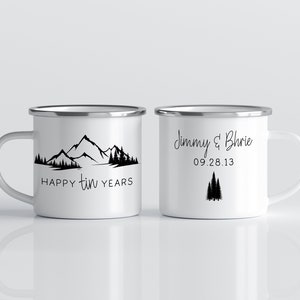 Ten Year Personalized Anniversary Gift Tin Enamel Camp Mug | Custom Couple Gift Tenth Anniversary Gift for Him Gift for Her Gift for Couple
