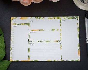 Daily Faith Tear Off Notepad Planner Botanical Lemon Print 50 Tear-Off Sheets Verset du jour, Gratitude, Prière, À faire et Notes