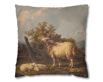 Sheep Painting on Faux Suede Square Pillow Case Home Decor Housewarming Gifts Mother's Day Gift Father's Day Gift