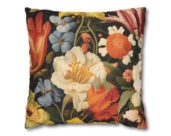 Elegant Florals Faux Suede Square Pillow Case Home Decor Housewarming Gifts Mother's Day Gift