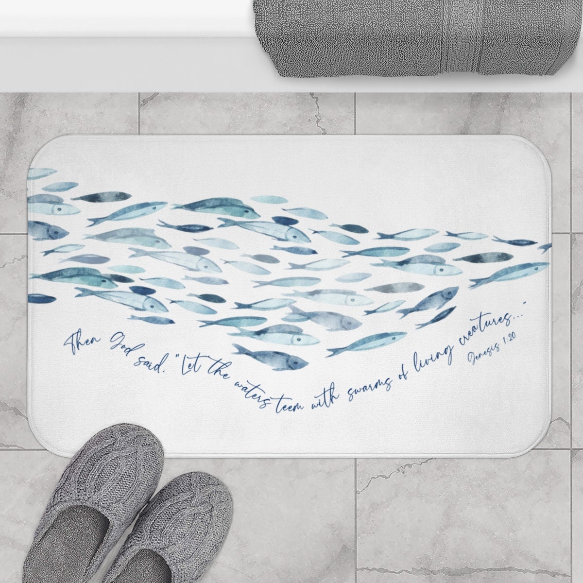 【66%OFF!】 Bathroom Rug Bath Mat Watercolor Blue Green Gradient Stripes Ripp