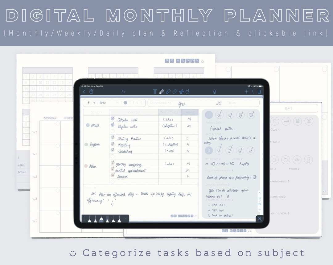 Monthly/weekly/daily All in One Digital Planner, Self-filled, Digital ...