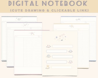Cute digital notebook, 5 subject digital notebook, goodnotes notebook, notability notebook, goodnotes template, ipad digital notebook