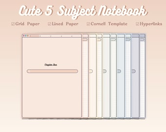 Leuk digitaal notitieboekje, gekleurd digitaal notitieboekje met 5 vakken, goodnotes-notitieboekje, notability-notitieboekje, goodnotes-sjabloon ipad digitaal notitieboek