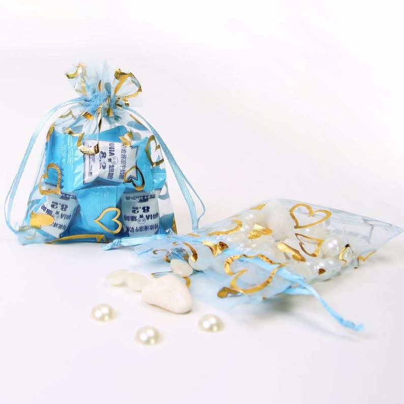 30pcs 5.2x7.2\u201d Premium Organza Mesh Bag Satin drawstring Blue and Pink for Jewelery,Candy Gift bag