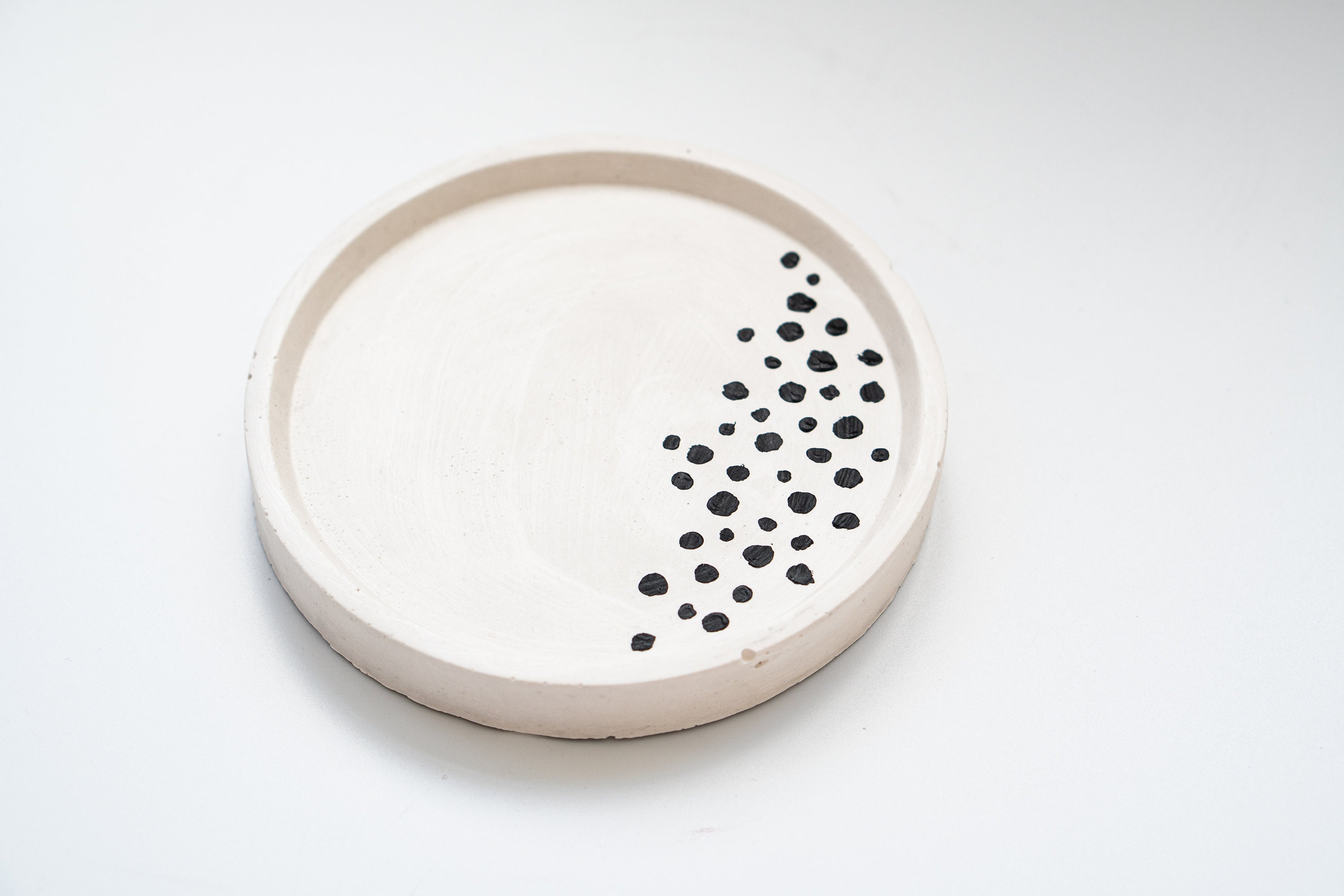 Round white trinket tray with black dots decor minimalist Etsy