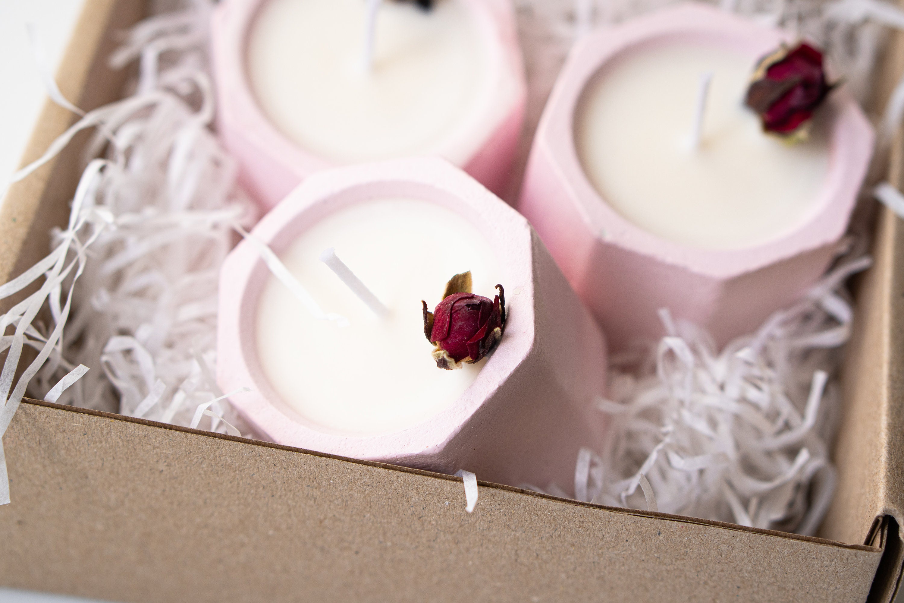 Set of 3 rose scented soy wax candles in pink concrete Etsy