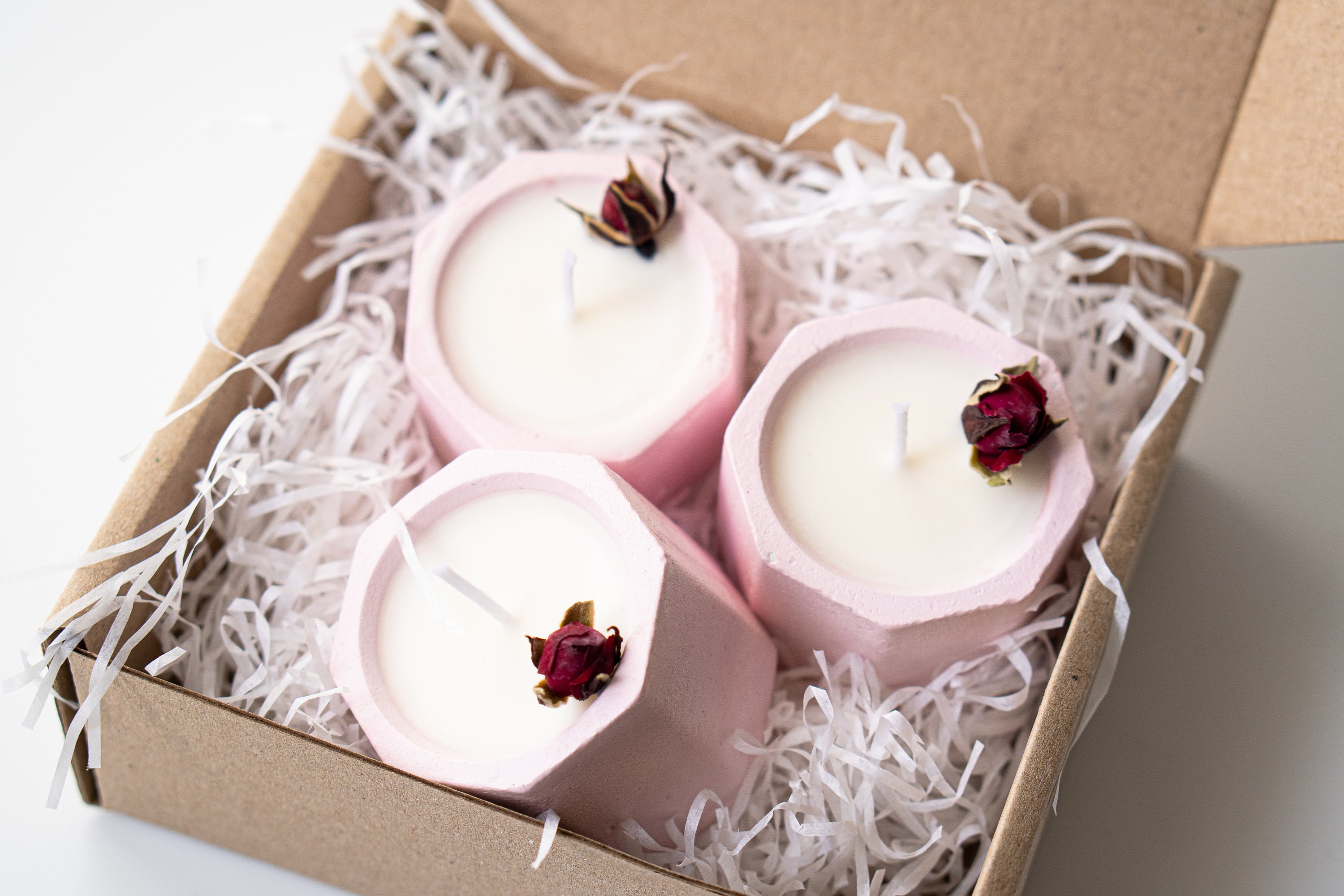 Set of 3 rose scented soy wax candles in pink concrete Etsy