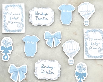 Blå babytoilekonfetti, rosettkonfetti för babyshower, babyshower-tema, dammblå dekorationer, könsneutral babyshower, toiledekor