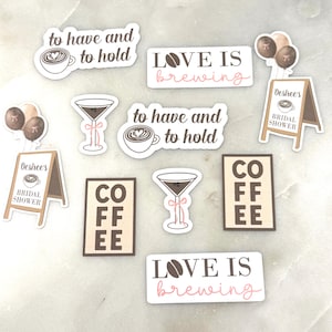 Confeti con temática de despedida de soltera "El amor está gestando", decoración de martini espresso, mezcla perfecta, para tener y sostener, decoración marrón y rosa, nupcial