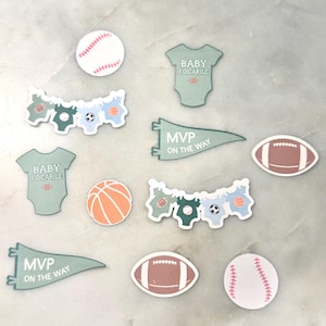 Coriandoli per baby shower sportivo, piccolo battitore, coriandoli per neonato, tema baby shower, decorazioni blu polvere, piccolo MVP, neonato calciatore, baseball