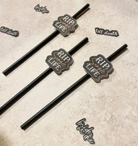 Bride or Die Straws Bachelorette, RIP single life, bridal funeral, black straws, custom straws, till death do us party, bach decor, drinking