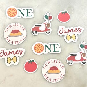Um pequeno almôndega personalizado primeiro aniversário confete, tema italiano aniversário, macarrão, tema pizza, nossa pequena decoração de almôndega, 1ª fatia, Itália
