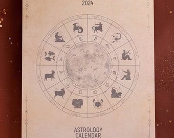 Calendrier lunaire 2024, Calendrier astrologique, Calendrier femme, Phases lunaires, Planificateur astrologique de la lune, Planificateur quotidien, Cadeau pour elle, Astro Art