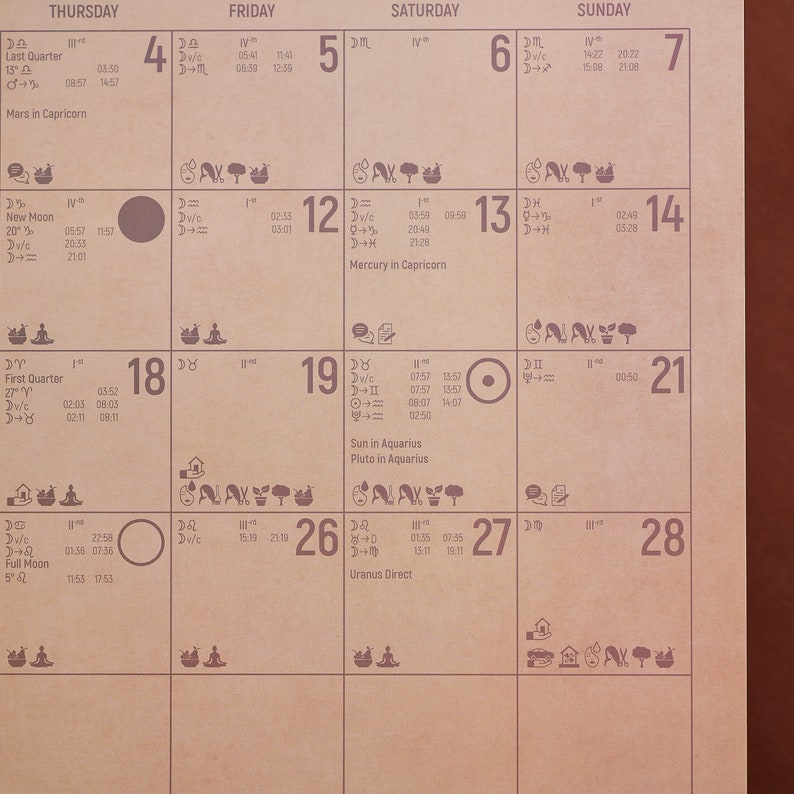 2024 Astrological Calendar, Astrology Calendar, Daily Activities, Retrograde Planets Movement, Moon Phases, Moon Cycle, Astrology Art Decor image 4