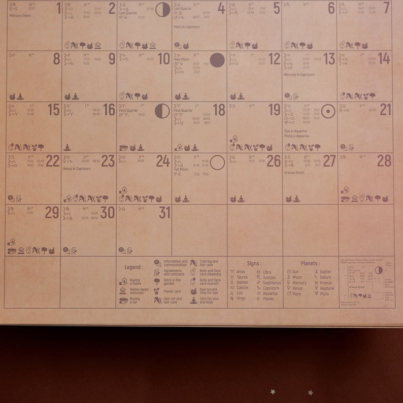 Moon Calendar 2024, Astrology Calendar, Woman Calendar, Moon Phases, Astrological Moon Planner, Daily Planner, Gift For Her, Astro Art image 4