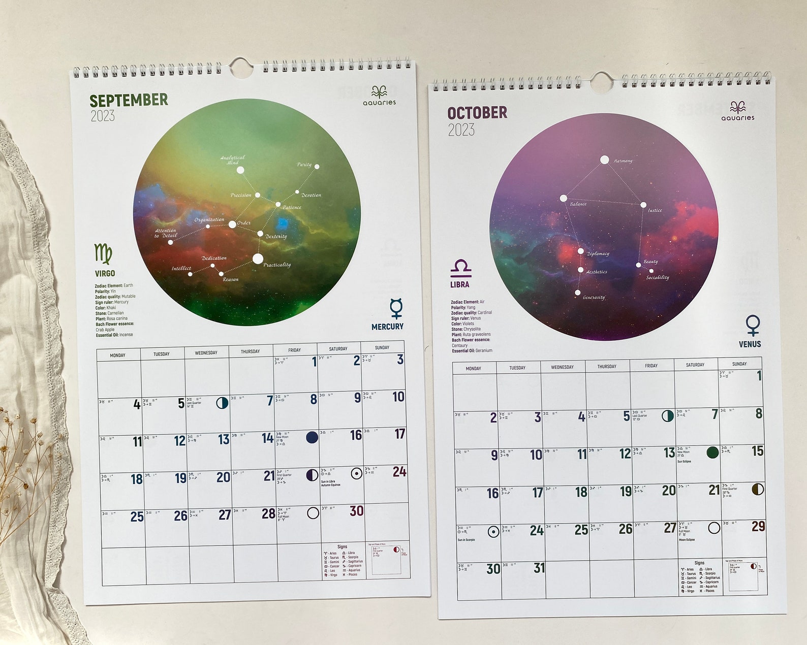 Calendario lunar 2023 Calendario de astrología Calendario de Etsy México