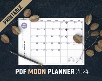 Moon Calendar PDF 2024, Printable, 12 Month, AsAstrology Information, Zodiac Signs, Moon Phases, Moon Signs for Everyday, Lunar Phases