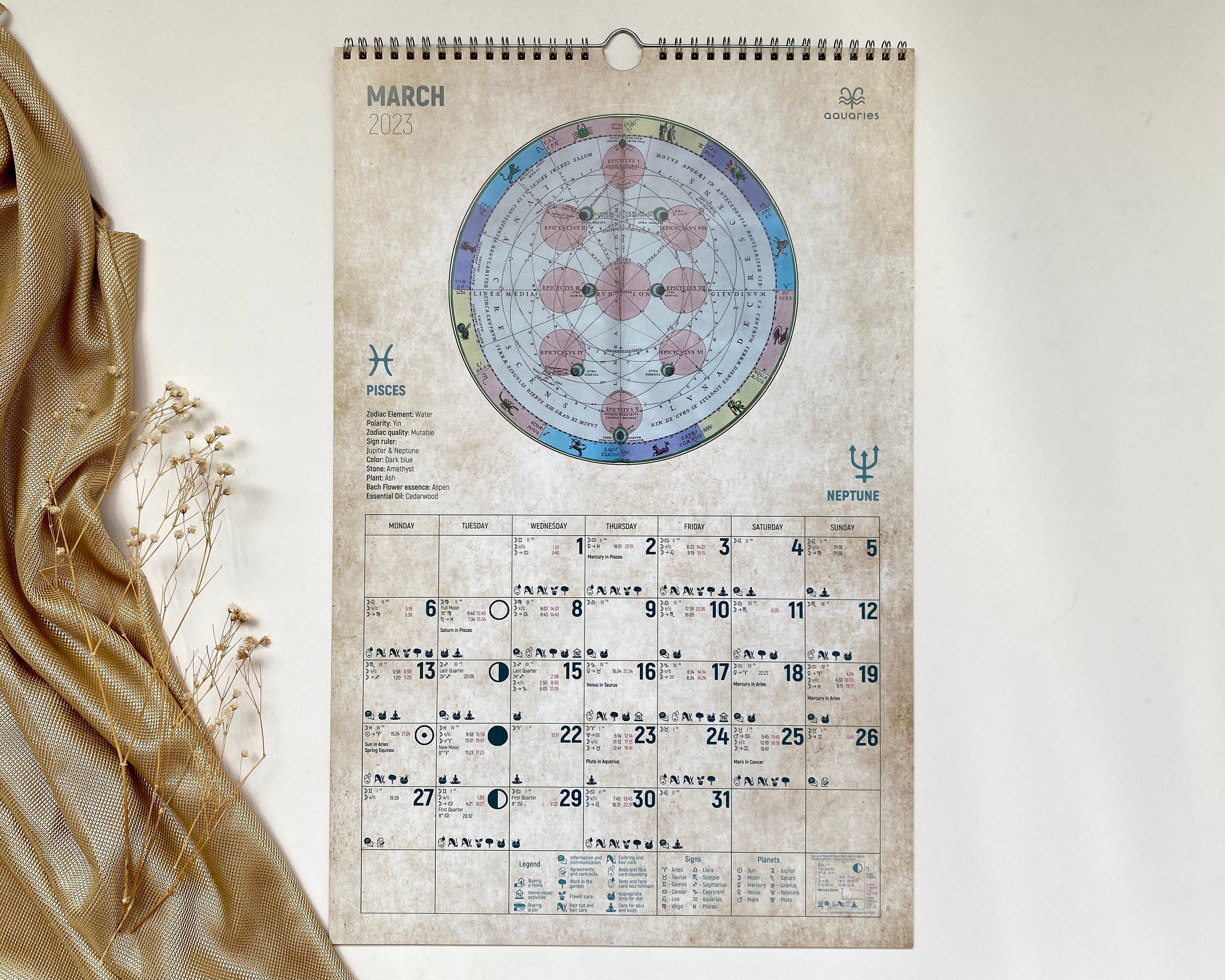 Wall Calendar 2023, Full Astrology Calendar, Lunar Calendar 2023, Daily