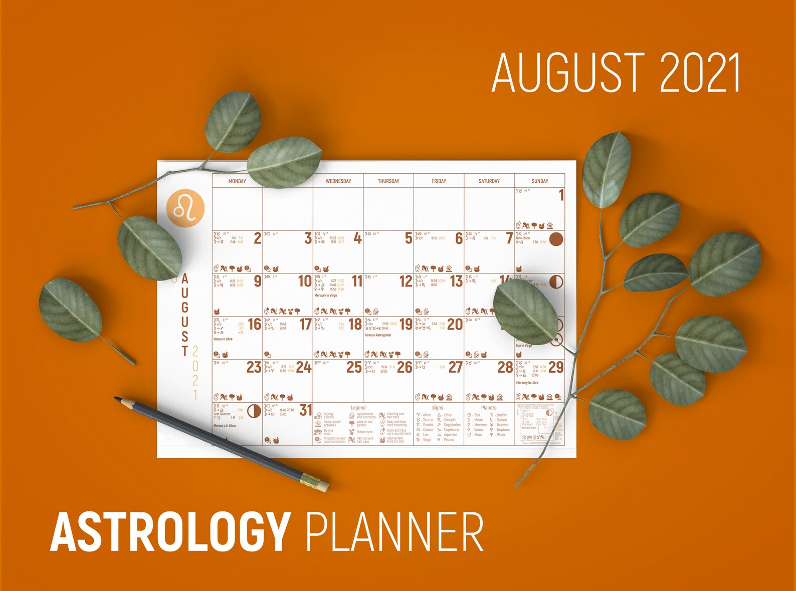 August Astrology Planner PDF Astro Calendar A4 Printable at Etsy