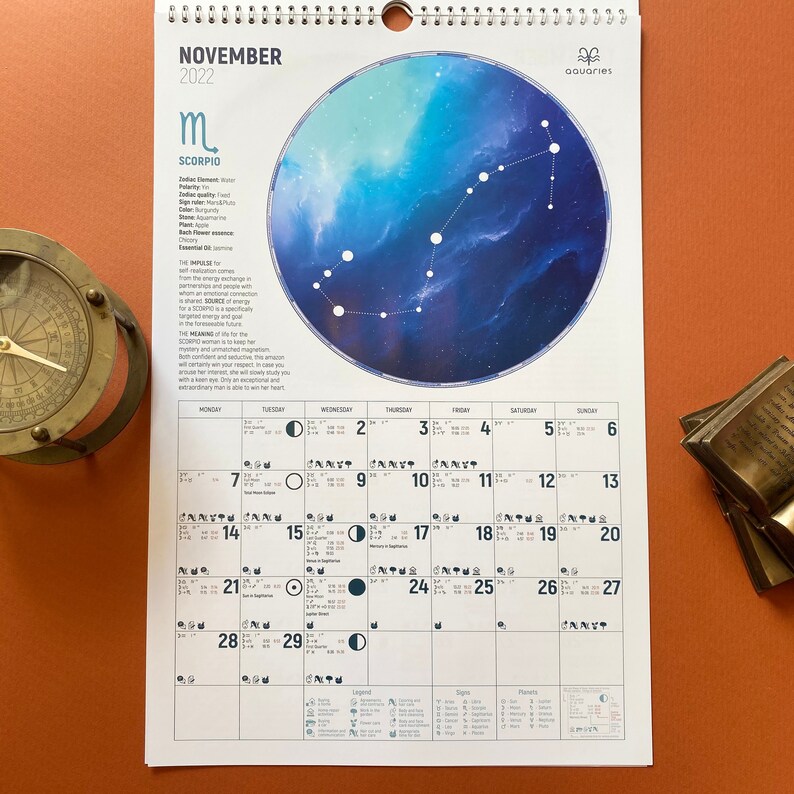 Wall Calendar 2022 Full Astrology Calendar Lunar Calendar Etsy