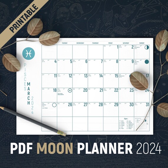 Moon Daily Planner PDF 2024 , Moon Calendar, Lunar Cycle, A4 Size Calendar,  Moon Motions, Moon Phases, Printable Moon Planner, Women Planner - Etsy
