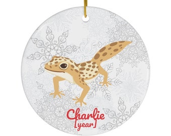 Leopard Gecko Ornament | Leopard Gecko Gifts | Customized Leopard Gecko Christmas Tree Decoration | Leopard Gecko Mom | Leopard Gecko Dad