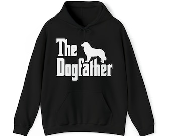 May include: Black hooded sweatshirt with a white silhouette of a dog and the text "The Dogfather" printed on the front.