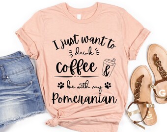 Pomeranian Mom Coffee Lover | Pomeranian Shirt | Pomeranian Gifts | Pomeranian Mom Shirt | Cute Pomeranian TShirt for Women | Pom Mom Gift