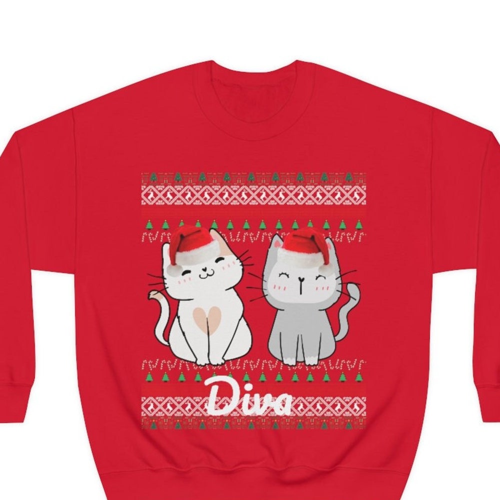 Cat Christmas Sweater | Kawaii Cat Gift | Cat Mom Sweatshirt | Ugly Cat Holiday Sweatshirt | Custom Cat Dad Pullover | Funny Cat Sweatshirt