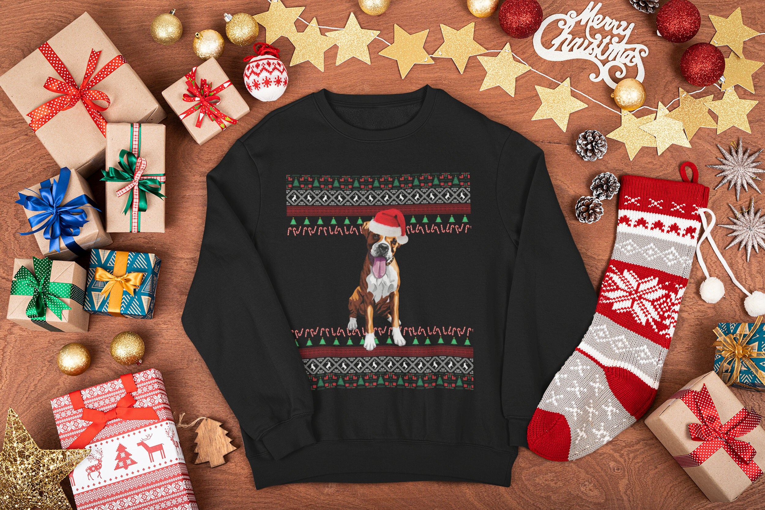 boxer dog christmas sweater