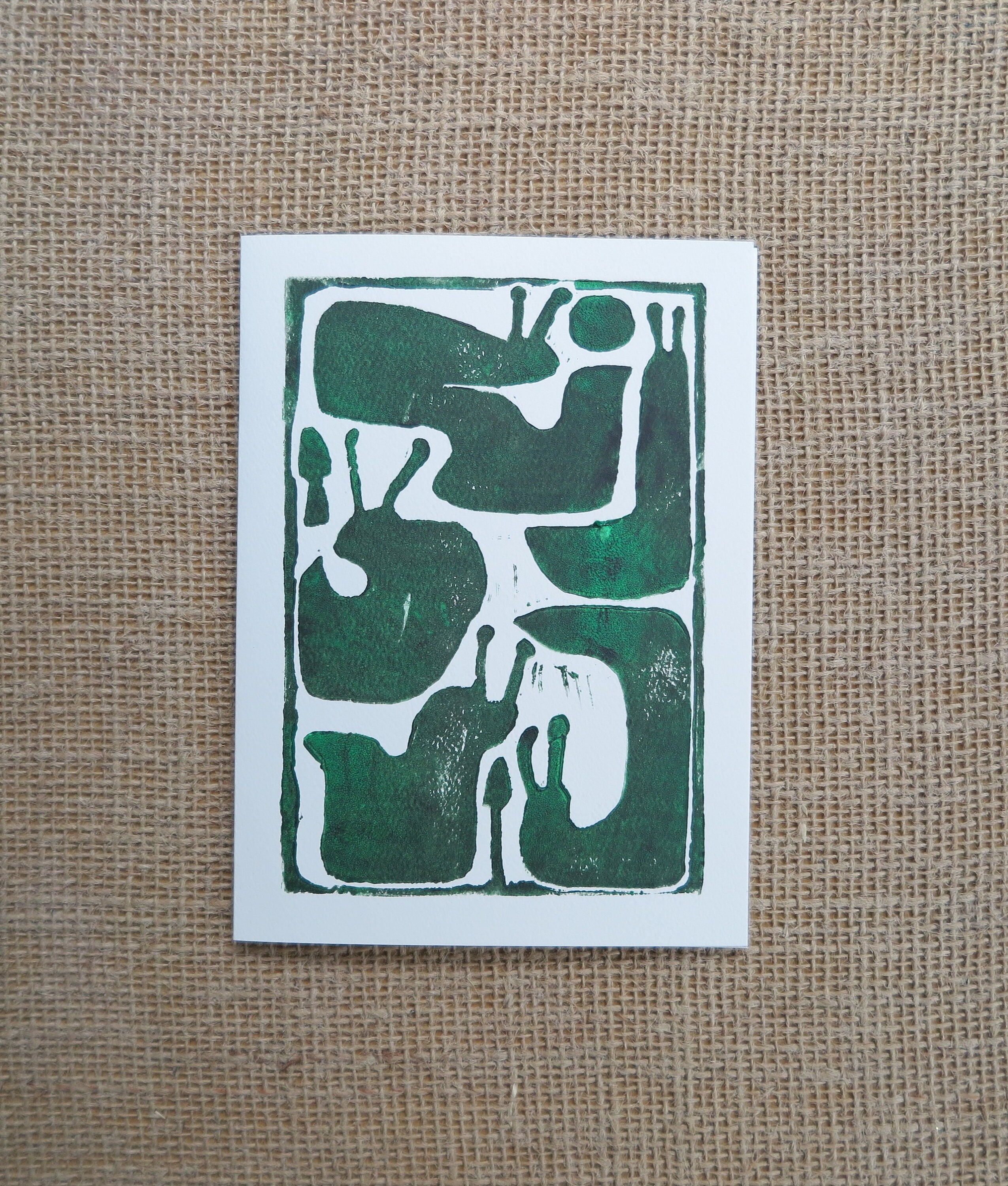 Gregg Laananen Hand Printed Lino Cut Greeting Card / Original Abstract Design / Slugs of the Moon /  5 by 7 inch / Pacific Northwest Artist
