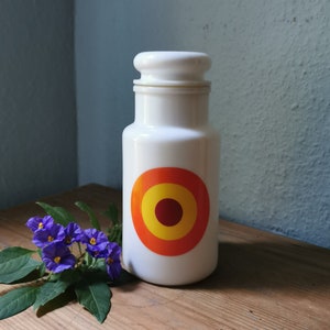 Rare Kitchen Jar with Lid 1970 Italy Opal Glass arcopal Target Pop Pattern, Vintage Jar Italy Kitchen 70