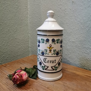 Old apothecary pot Cérat porcelaine Limoges France pharmacy 1960, hand-painted floral decoration, vintage french porcelain apothecary jar
