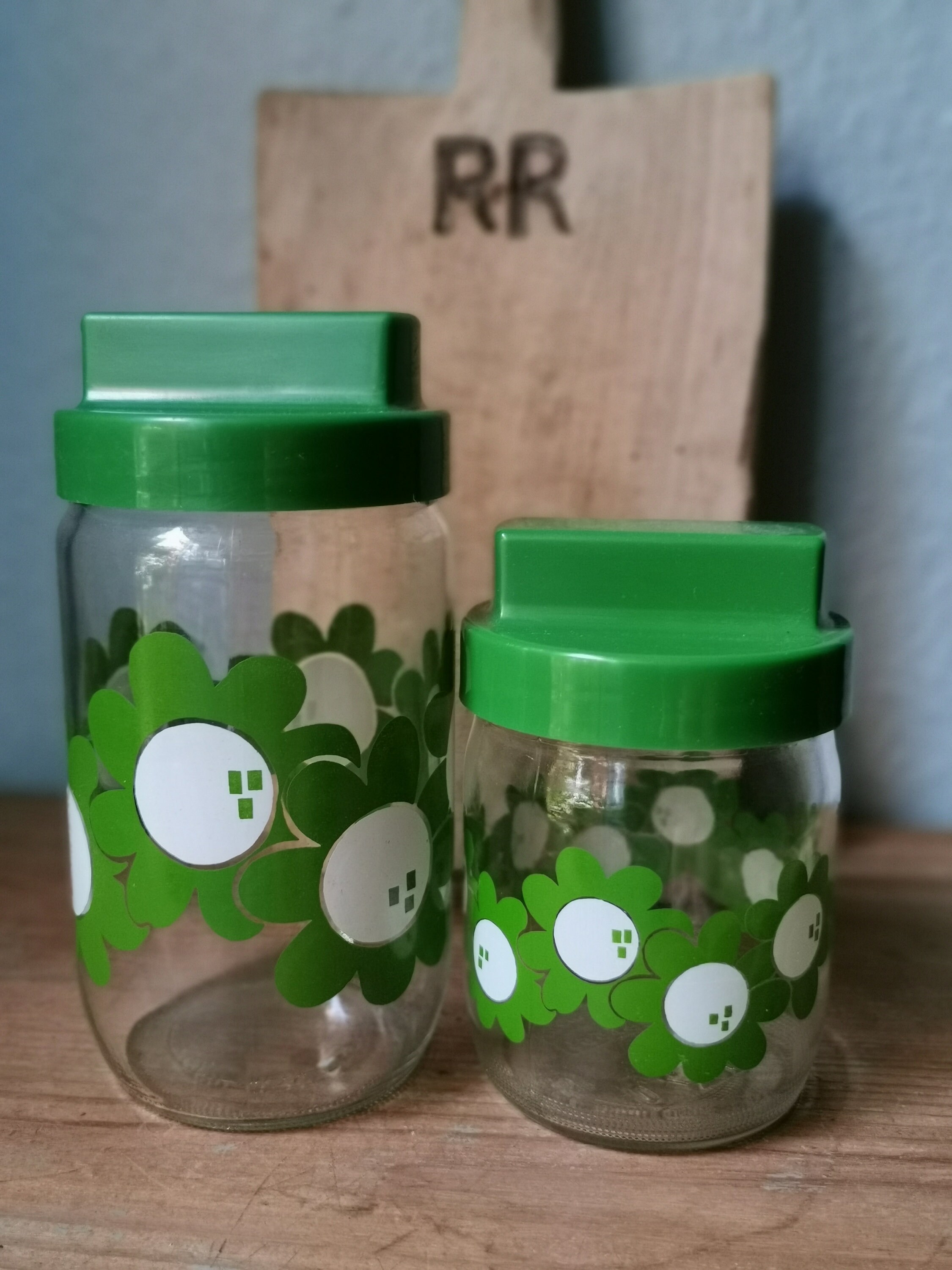 Set of 2 Vintage Glass Jars HENKEL 2 Sizes Décor Green Daisies Etsy