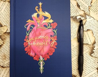 You Pierce My Heart: Heart and Sword Hardcover Journal - Floral Vine Matte Design - Unique Writing Gift