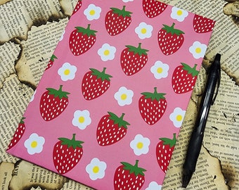 Strawberry Mingle: Strawberries and Flowers Hardcover Journal - Matte Design - Unique Writing Gift