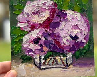 Peinture à l'huile originale « Pivoines dans un vase »