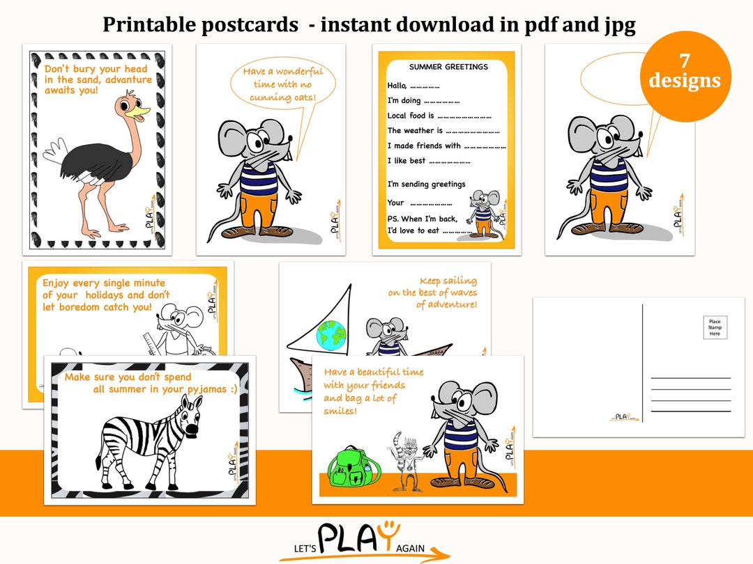 Fun Postcard Samples Postcard Set With 7 Unique Designs and Fun Texts and 1 is Left Empty ...