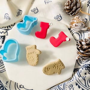 Stocking and Mittens Clay Cutter Set: Holiday Stud Earrings