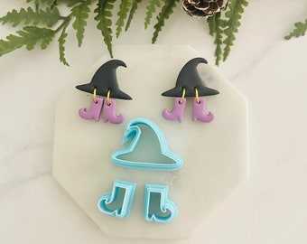 Witch Hat and Boots Clay Cutter Set: Halloween Earrings
