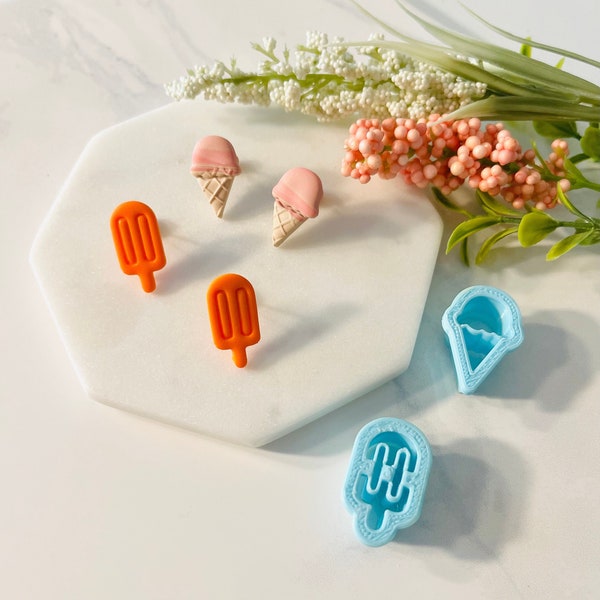 Ice Cream Cone en Popsicle Set, Polymer Clay Cutter, Polymer Clay Stud, Cookie Cutter, Summer Clay Cutter, 3D Polymer Clay Cutter Set