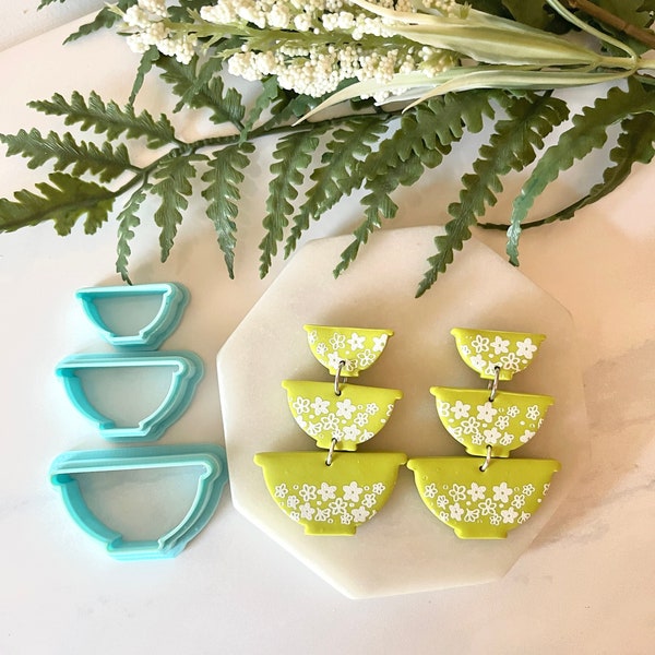 Vintage Mixing Bowls Clay Cutter Set, Pyrex Shape, Stacking Set, Cookie Cutter, Bowl Shape, Retro Clay Cutter, 3D Polymer Clay Cutter Set