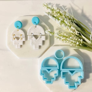 Halb aztekische Form, Halbkreis, Bogenausschnitt, Inka Kreuz, Kreis Ohrstecker, Keksausstecher, Anhängerform, Tonform, 3D Polymer Clay Cutter Set
