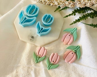 Tulip Shape  and Stem Clay Cutter Set, Flower Shape Pendant, Floral Shape, Spring Clay Cutter, Clay Mold, 3D Polymer Clay Cutter Set