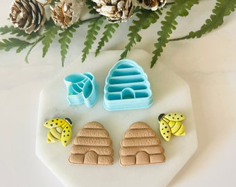 Polymer Clay Cutter Set, Bee and Honeycomb, Bee Shape, Hexagonal Shape, Honey Bee, Clay Mold, Cookie Cutter,  Polymer Clay Earring Supplies