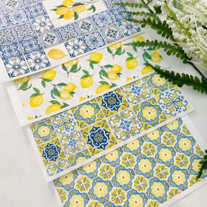 Clay Transfer Paper, Lemons & Tiles Set, Mediterranean Transfer Paper Set, Azulejo Tile, Citrus,Mosaic Tile Set, Polymer Clay, Art Supplies