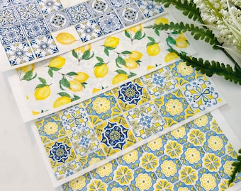 Clay Transfer Paper, Lemons & Tiles Set, Mediterranean Transfer Paper Set, Azulejo Tile, Citrus,Mosaic Tile Set, Polymer Clay, Art Supplies