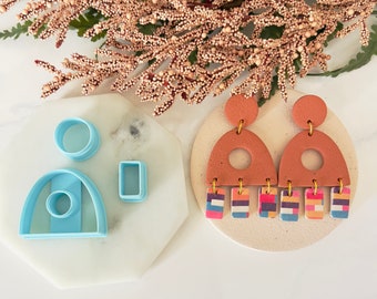 Arch Shape Clay Cutter, Dome Shape with Circle Cutout, Rectangle Dangle, Cookie Cutter, Geometric Shape, 3D Polymer Clay Cutter Set