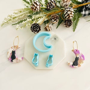 Cat and Moon Clay Cutter Set, Polymer Clay Cutter, Cat Shape, Moon Shape, Cookie Cutter, Cat Cutter, 3D Polymer Clay Cutter Set